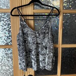 American Eagle Crushed Velvet Tank Silver Gray Large VNeck Glam Bikercore Shiny